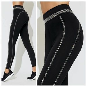 Adam Selman Sport Recycled Spandex Crystal Racer Leggings Black XXS NWT